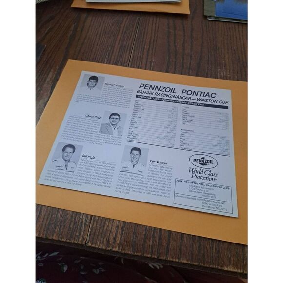 Vintage Michael Waltrip Pennzoil 30 Driver Card Bahari Racing NASCAR Winston Cup - Picture 2 of 2